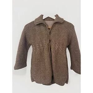 Girls Chunky Hand Knit Wool Blend Cardigan Sweater Jacket Brown Size 6